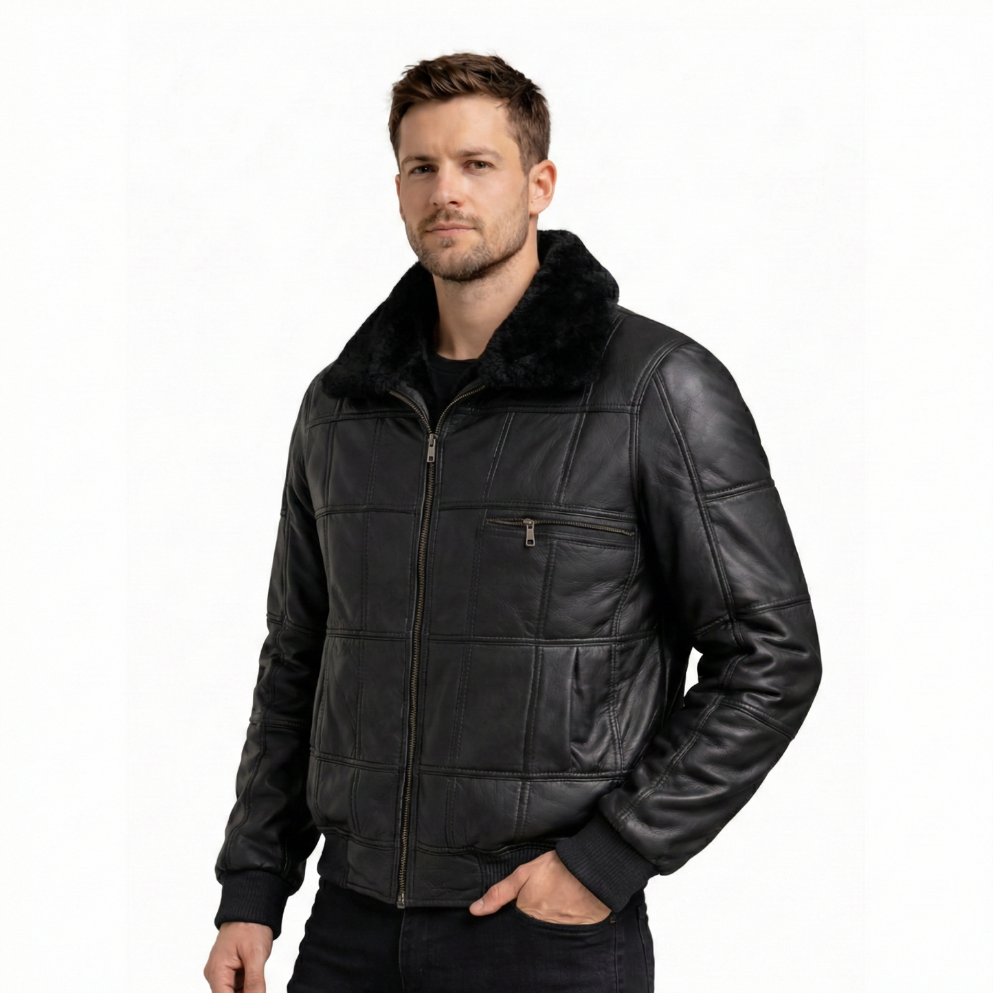 Hakiki Deri Kürklü Siyah Mont