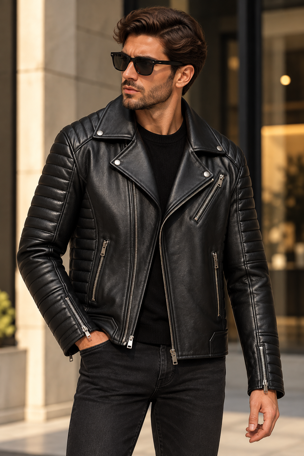 Raven Hakiki Deri Biker Erkek Ceket