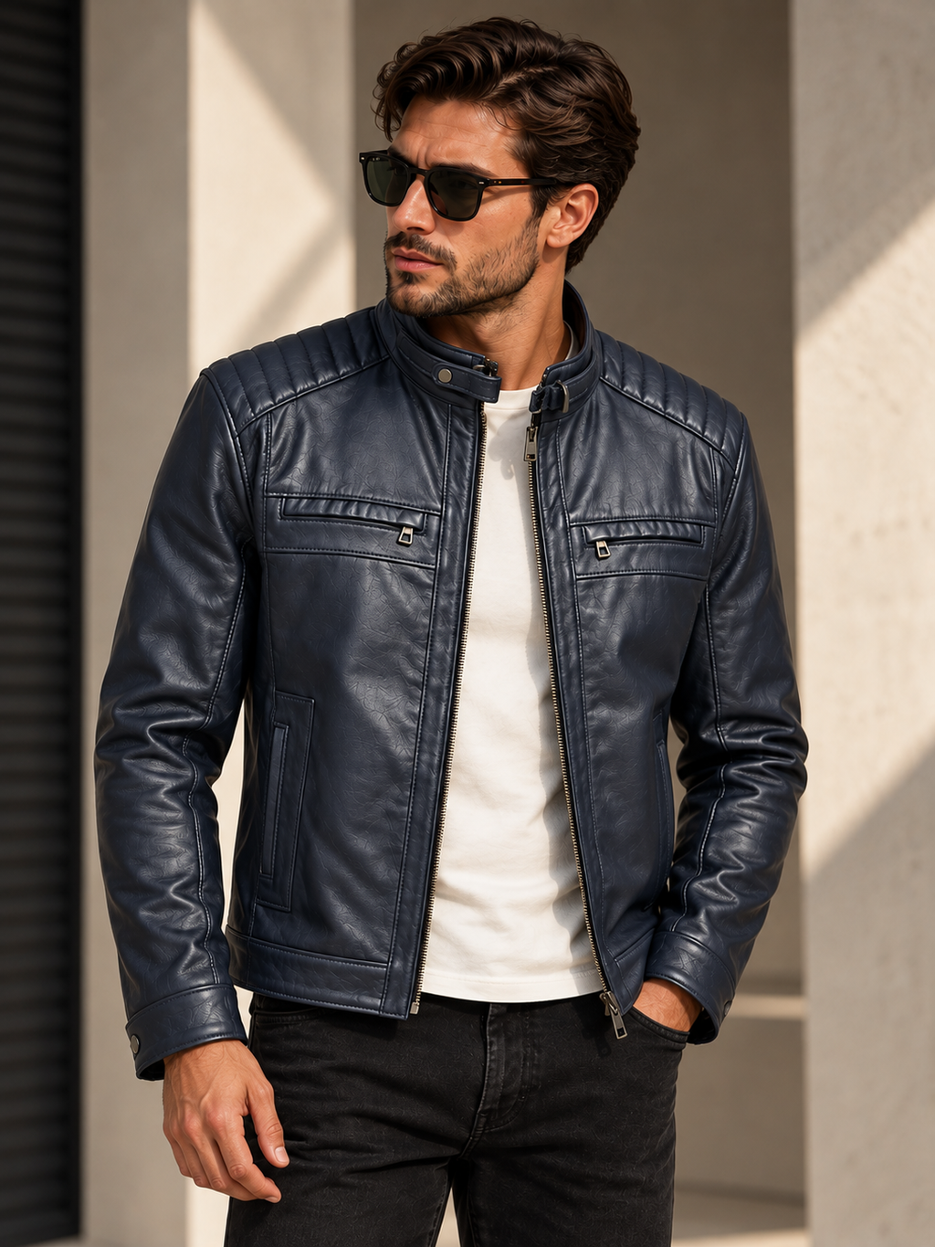 Navy Rider Hakiki Deri Erkek Mont